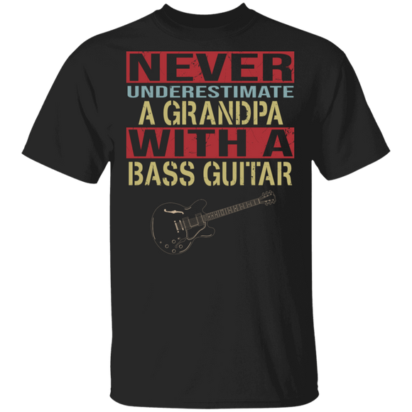 Vintage Never Underestimate A Grandpa With A Bass Guitar Funny Guitarist Gifts T-Shirt - Macnystore