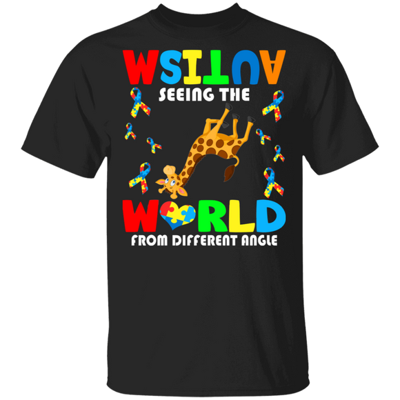 Autism Seeing The World From Different Angel Cute Giraffe Awesome Autism Awareness Autistic Children Autism Patient Kids Women Men Gifts T-Shirt - Macnystore