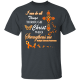 I Can Do All Things Through Christ Who Strengthens Me Multiple Sclerosis Awareness Cute Orange Ribbon Christian Cross Shirt T-Shirt - Macnystore