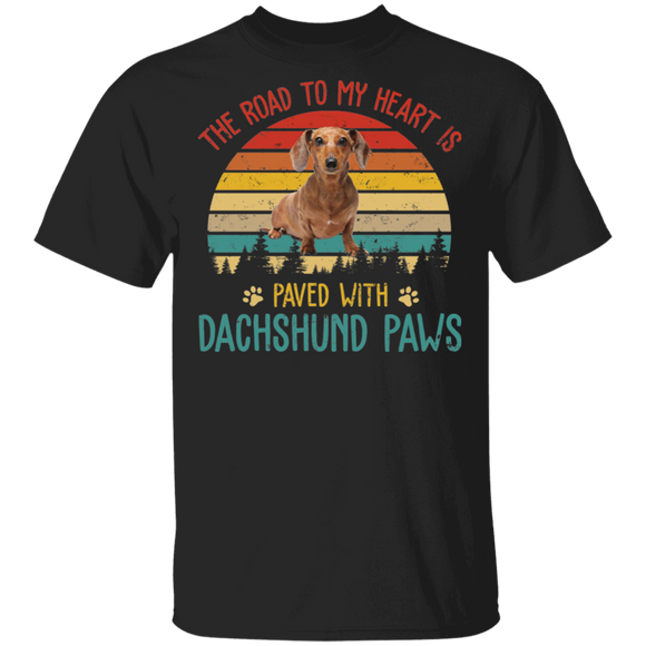 Vintage Retro The Road To My Heart Is Paved With Dachshund Paws T-Shirt - Macnystore