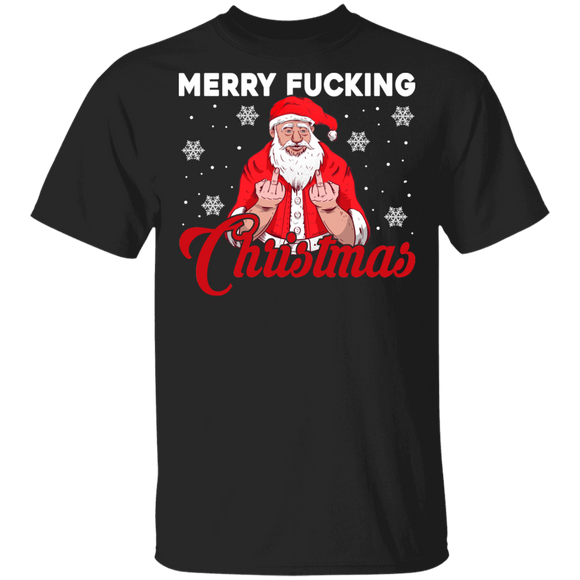 Christmas Santa Shirt Merry F_cking Christmas Funny Christmas Santa Middle Finger Gifts T-Shirt - Macnystore