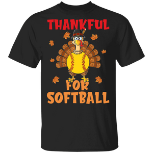 Thanksgiving Shirt Thankful For Softball Funny Turkey Thanksgiving Softball Sport Lover Gifts Thanksgiving T-Shirt - Macnystore
