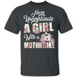 Never Underestimate A Girl With A Motorbike Biker Funny Motorbike Driver Lover Floral Motorbike Matching Girl Women Gifts T-Shirt - Macnystore