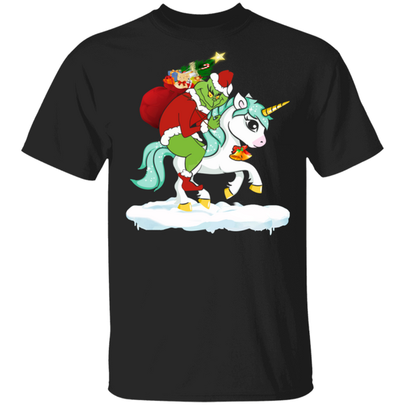 Christmas Movie Lover Shirt Santa Grinches Riding Unicorn Funny Christmas Unicorn Movie Lover Gifts T-Shirt - Macnystore