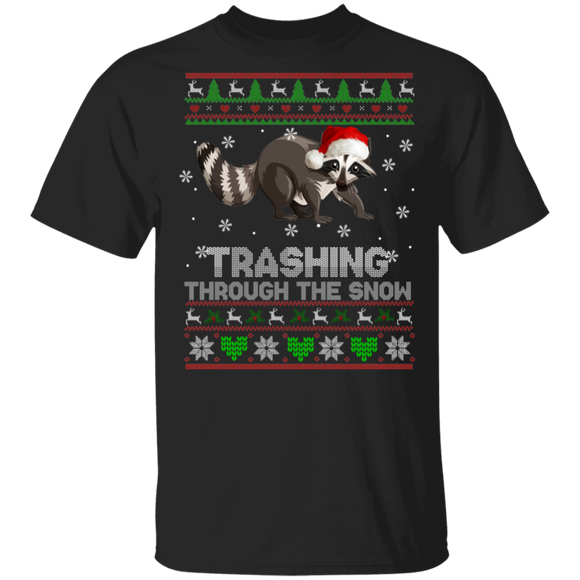 Christmas Raccoon Shirt Trashing Through The Snow Ugly Funny Christmas Santa Raccoon Lover Gifts T-Shirt - Macnystore