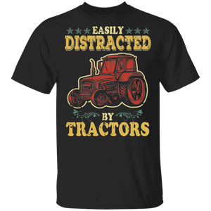 Tractor Farmer Shirt Easily Distracted By Tractors Cool Tractor Driver Farmer Lover Gifts T-Shirt - Macnystore