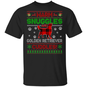 Christmas Dog Lover Shirt Warm Snuggles And Golden Retriever Cuddles Ugly Funny Christmas Sweater Dog Red Buffalo Plaid Gifts T-Shirt - Macnystore