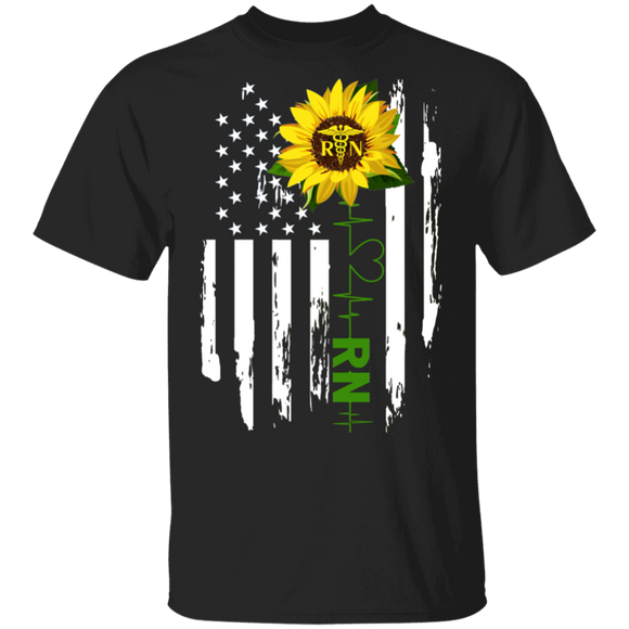 RN Nurse Cool Sunflower American Flag Matching RN registered Nurse Gifts T-Shirt - Macnystore