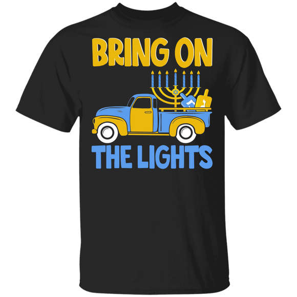 Hanukkah Truck Shirt Bring On The Lights Cute Hanukkah Truck With Menorah Jewish Gifts T-Shirt - Macnystore