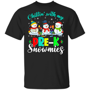 Christmas Snowman Shirt Chillin With My Pre-K Sometimes Cool Christmas Teacher Gifts Christmas T-Shirt - Macnystore