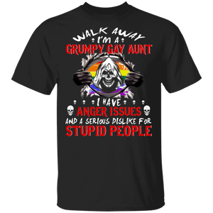Walk Away I'm A Grumpy Gay Aunt I Have Anger Issues And A Serious And Dislike For Stupid People Pride LGBT Flag Mother's Day Gifts T-Shirt - Macnystore