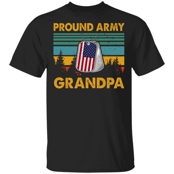 Vintage Retro Proud Army Grandpa Cool American Flag Military Veteran Gifts T-Shirt - Macnystore