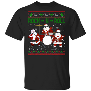 Christmas Santa Shirt Rock-N-Roll Ugly Funny Christmas Sweater Santa Playing Guitar Rocks Music Band Lover Gifts T-Shirt - Macnystore