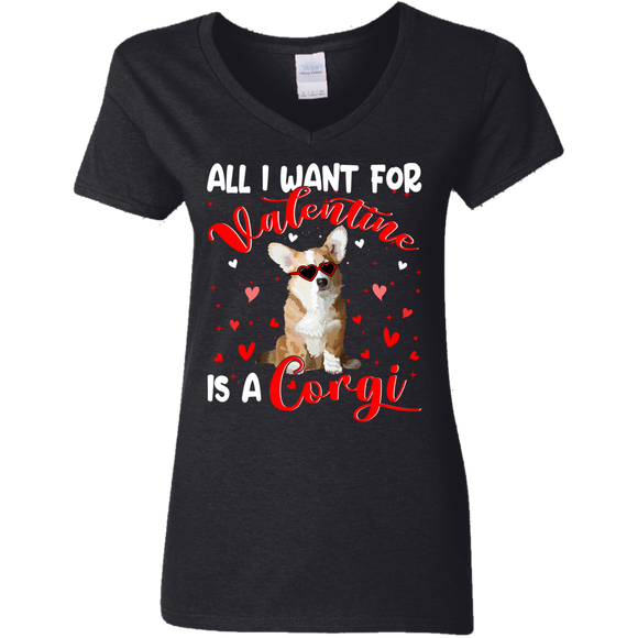 All I Want For Valentine Is A  Corgi Ladies V-Neck T-Shirt - Macnystore