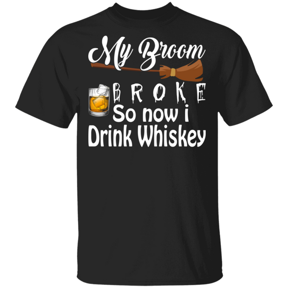 Halloween Shirt My Broom Broke So Now I Drink Whiskey Funny Whiskey Witch Lover Gifts Halloween T-Shirt - Macnystore