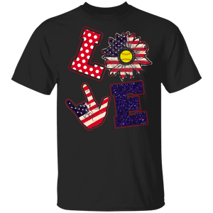 Love American Flag Sunflower Softball Shirt Matching Softball Lover Player Happy 4th Of July United States Independence Day Gifts T-Shirt - Macnystore