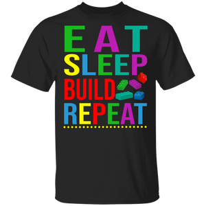 Building Blocks Bricks Shirt Eat Sleep Build Repeat Cool Building Blocks Bricks Master Builder Lover Gifts T-Shirt - Macnystore