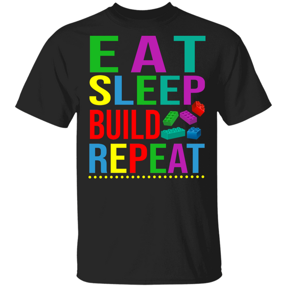 Building Blocks Bricks Shirt Eat Sleep Build Repeat Cool Building Blocks Bricks Master Builder Lover Gifts T-Shirt - Macnystore