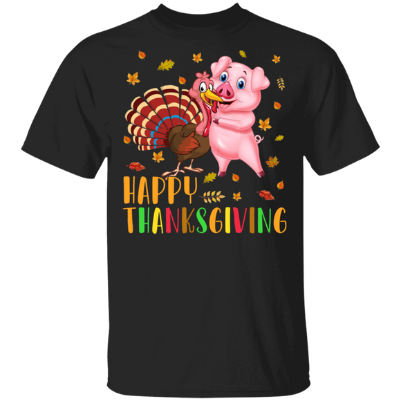 Thanksgiving Turkey Shirt Happy Thanksgiving Cute Thanksgiving Pig Hugs Turkey Lover Gifts Thanksgiving T-Shirt - Macnystore