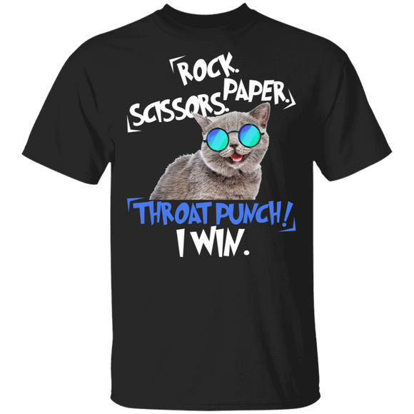 Cat Lover Shirt Rock Paper Scissors Throat Punch I Win Cool Cat Lover Gifts T-Shirt - Macnystore