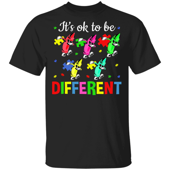It's Ok To Be Different Cute Dabbing Crayon Autism Awareness T-Shirt - Macnystore