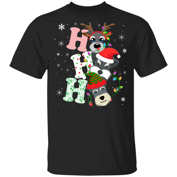 Christmas Santa Shirt Ho Ho Ho Funny Christmas Light Santa Elf Reindeer Schnauzer Dog Lover Gifts T-Shirt - Macnystore