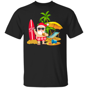 Merry Christmas Cool Santa Claus Relaxing In Hawaii Beach Funny Christmas In July Gifts T-Shirt - Macnystore