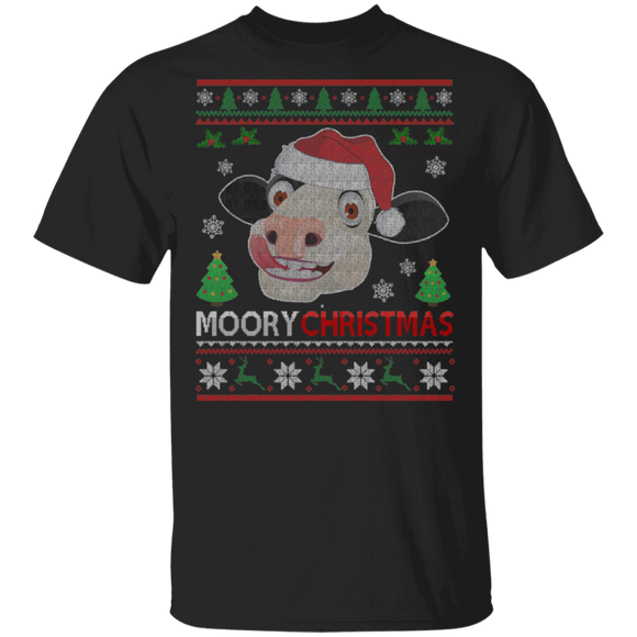 Christmas Cow Shirt Moory Christmas Funny Christmas Cow Lover Farmer Gifts Christmas T-Shirt - Macnystore
