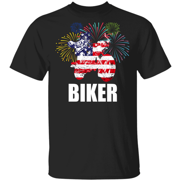 Cool Firework American Flag Biker Shirt Matching Biker 4th Of July United States Independence Day Gifts T-Shirt - Macnystore