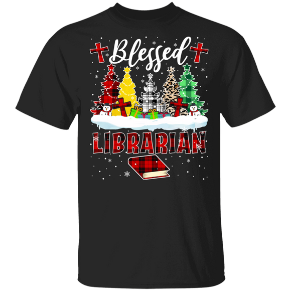Christmas Librarian Shirt Blessed Librarian Funny Christmas Librarian Buffalo Plaid X-mas Tree Lover Gifts T-Shirt - Macnystore