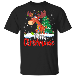 Christmas Moose Shirt Merry Christmoose Funny Christmas Lights Moose Lover Gifts T-Shirt - Macnystore