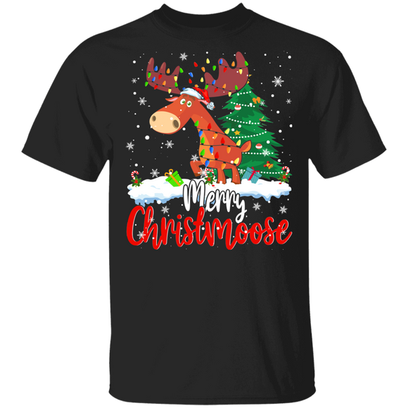 Christmas Moose Shirt Merry Christmoose Funny Christmas Lights Moose Lover Gifts T-Shirt - Macnystore