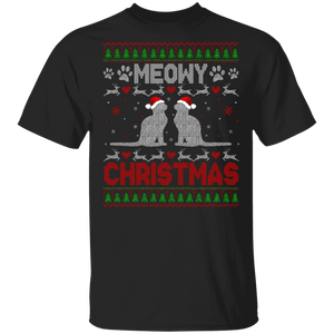 Christmas Cat Lover Shirt Meowy Christmas Ugly Funny Christmas Sweater Santa Cat Lover Gifts T-Shirt - Macnystore