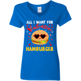All I Want For Valentine Hamburger Ladies V-Neck T-Shirt - Macnystore