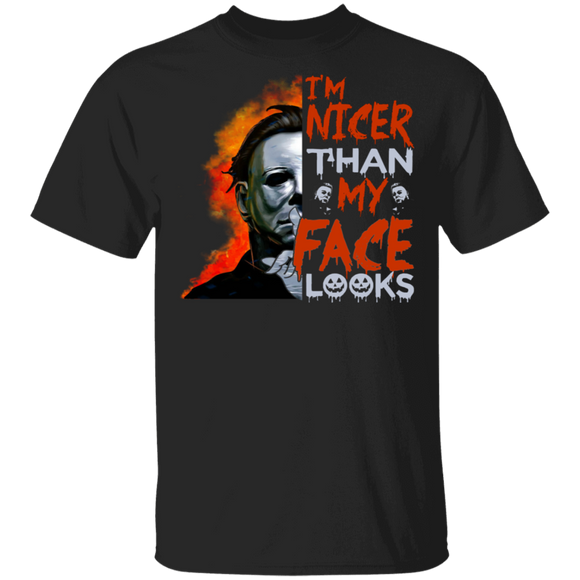 I'm Nicer Than My Face Looks Pumpkin Ghostly Boo Horror Halloween Gifts (1) T-Shirt - Macnystore