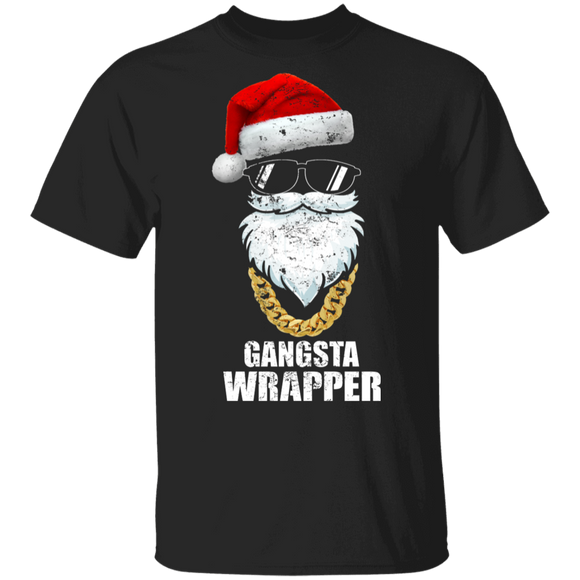 Christmas Santa Shirt Gangsta Wrapper Funny Christmas Santa Wearing Glasses Lover Gifts Christmas T-Shirt - Macnystore