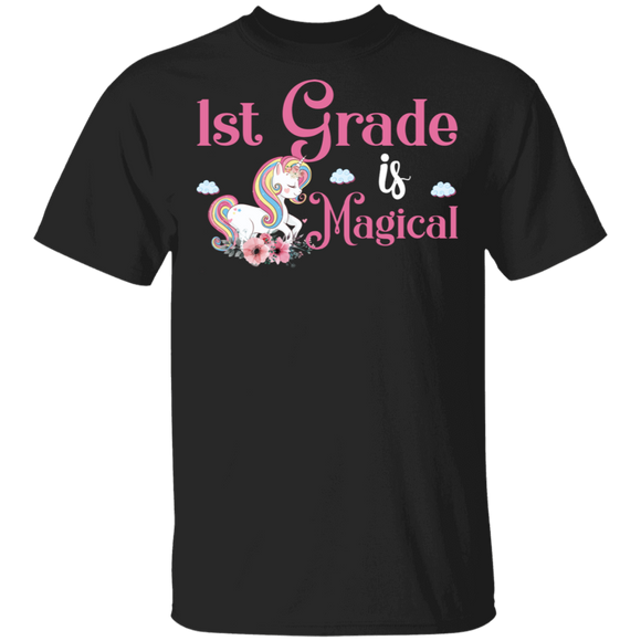1st Grade Is Magical Cool Floral Unicorn Back To School Gifts T-Shirt - Macnystore