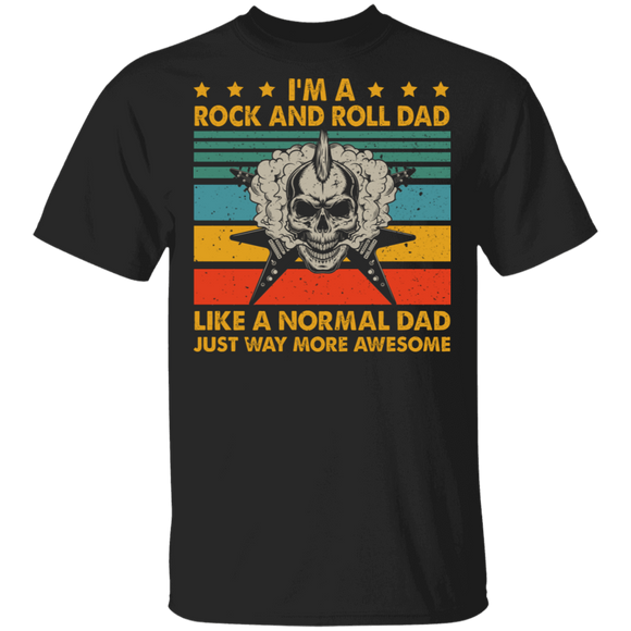 Vintage Retro I'm A Rock And Roll Dad Cool Skull Rock Father's Day Gifts T-Shirt - Macnystore
