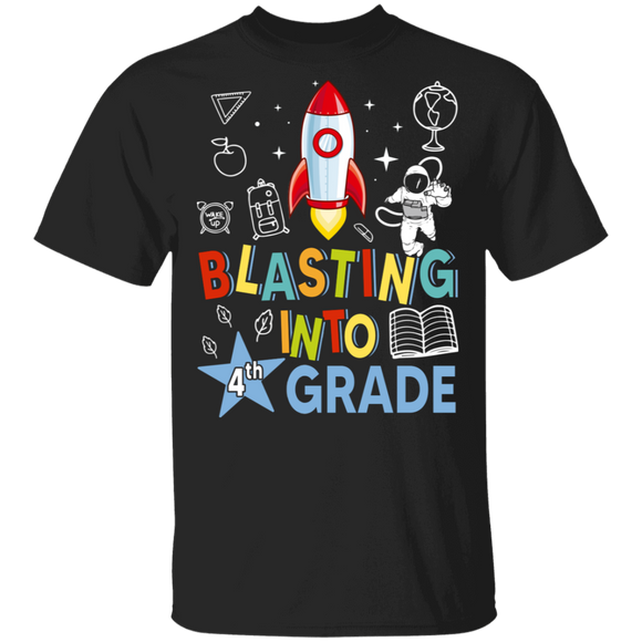 Blasting Into 4th Grade Shuttle Rocket Astronaut Lover Back To School Gifts T-Shirt - Macnystore
