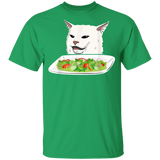 Angry Women Yelling At Confused Cat At Dinner Table Funny Cat  T-Shirt - Macnystore