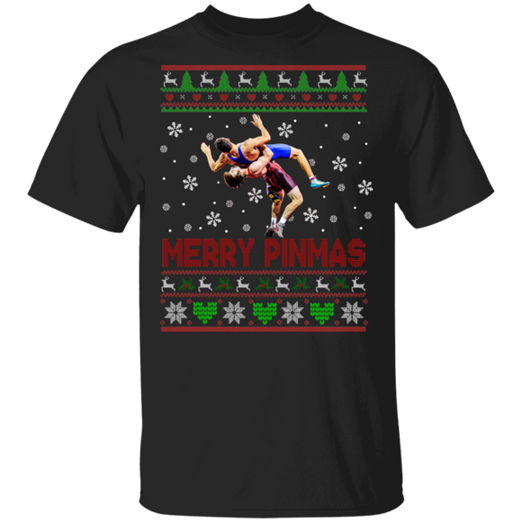 Christmas Wrestling Lover Shirt Merry Pinmas Cool Ugly Christmas Sweater Wrestling Lover Gifts Christmas T-Shirt - Macnystore