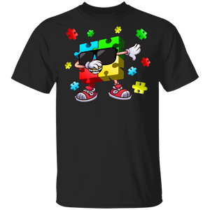 Autism Awareness Shirt Colorful Puzzle Dabbing Cool Autism Awareness Puzzle With Sunglasses Dabbing Lover Gifts T-Shirt - Macnystore