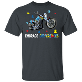 Embrace Differences Motorbike Cute Autism Awareness Biker Gift T-Shirt - Macnystore