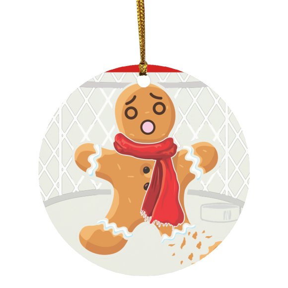 Christmas Gingerbread Shirt Hockey Goalie Funny Christmas Gingerbread Man Snap Hockey Player Lover Gifts SUBORNC Circle Ornament - Macnystore