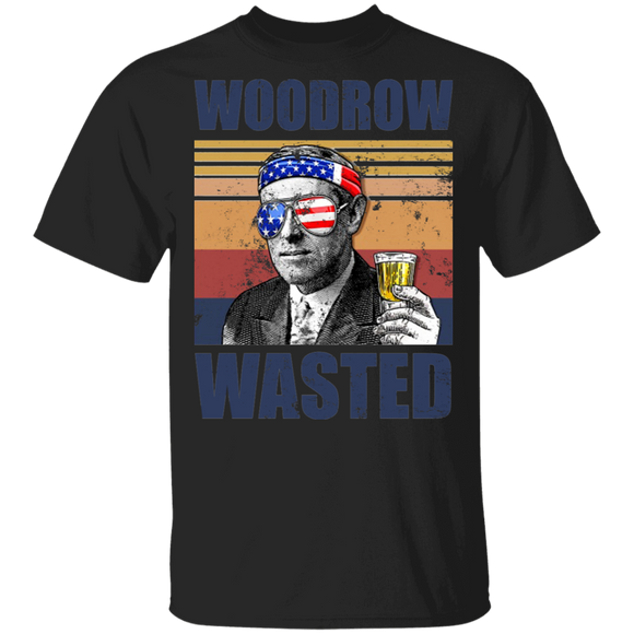 Vintage Retro Woodrow Wasted American Flag Woodrow Wilson Drinking July 4 Shirt T-Shirt - Macnystore