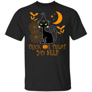 Halloween Cat Shirt Trick Or Treat Yo Self Cool Black Cat Lover Gifts Halloween T-Shirt - Macnystore