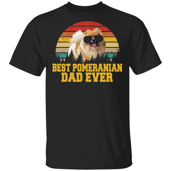 Vintage Retro Best Pomeranian Dad Ever Cool Pomeranian Wearing Cool Sunglasses Shirt Matching Pomeranian Lover Father's Day Gifts T-Shirt - Macnystore