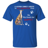 A Woman Cannot Survive On Self-Social Distancing Alone She Also Needs Her Whippet Funny Whippet Shirt Whippet Lover Fans Gifts T-Shirt - Macnystore