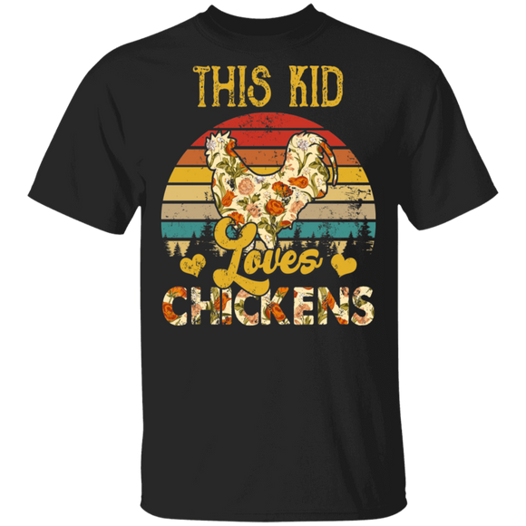 Vintage Retro This Kid Loves Chicken Floral Chicken Kids Girls Chicken Lover Gifts T-Shirt - Macnystore