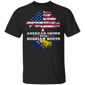 American Grown With Bosnian Roots Cool American Bosnia And Herzegovina Flag Gifts T-Shirt - Macnystore